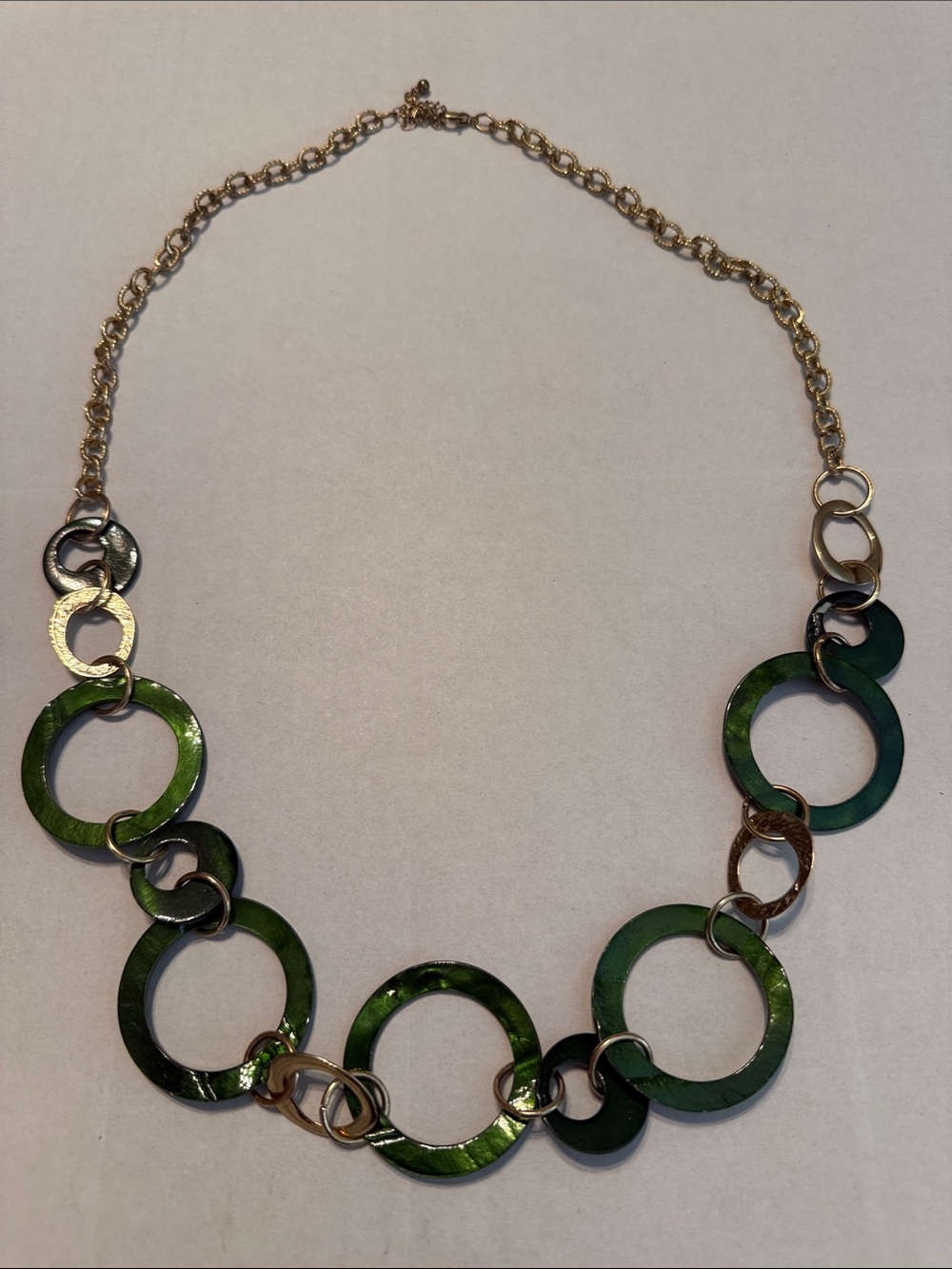 Green, Gold, and Silver Circle Link Necklace